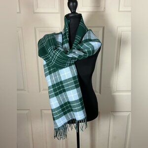 J Crew Plaid Green and White Blanket Scarf